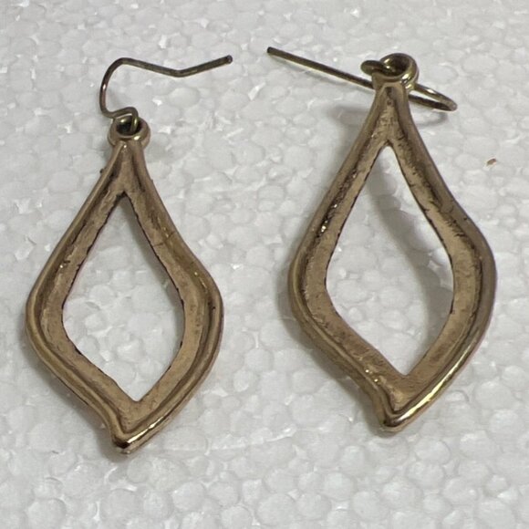 Gold-Toned Hammered Teardrop 2" Dangle Drop Fishhook Earrings Gently Lightweight - Picture 3 of 5